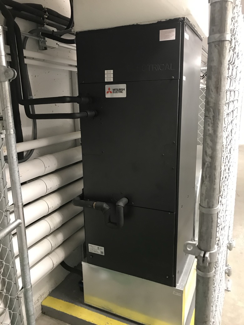 Mitsubishi Electric commercial air handler installation in Ottawa building mechanical room