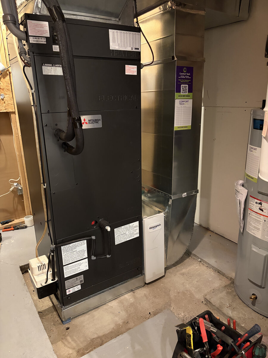 Mitsubishi Electric air handler with GeneralAire and ductwork installed by Comfort Tech