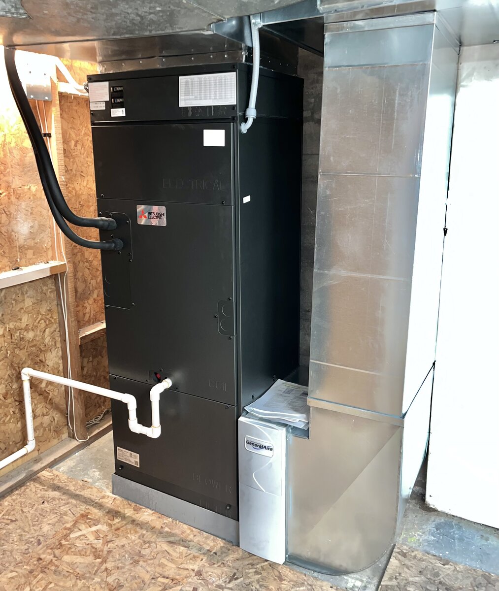 Mitsubishi air handler with GeneralAire humidifier and ductwork installation